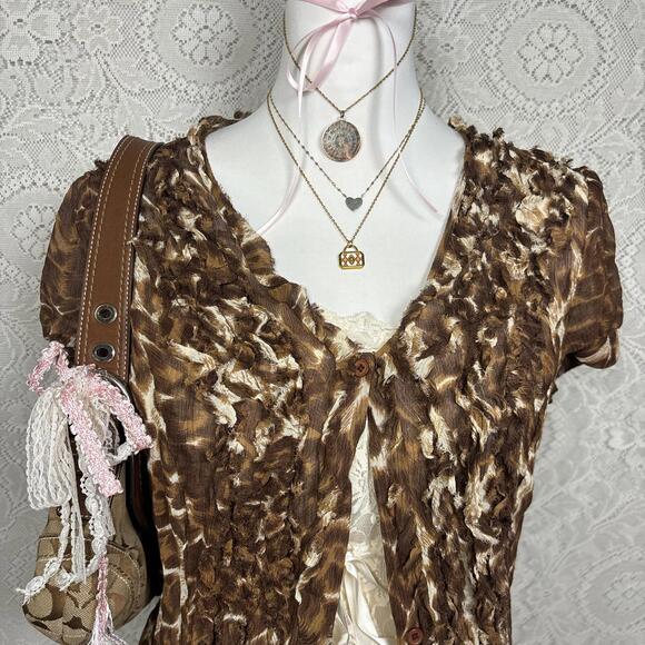 y2k silk office siren cheetah print blouse with ruffles - Picture 5 of 6